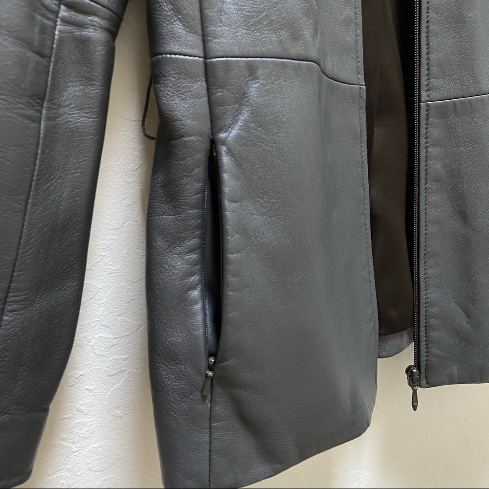 Esprit gray belted leather jacket - Picture 6 of 12